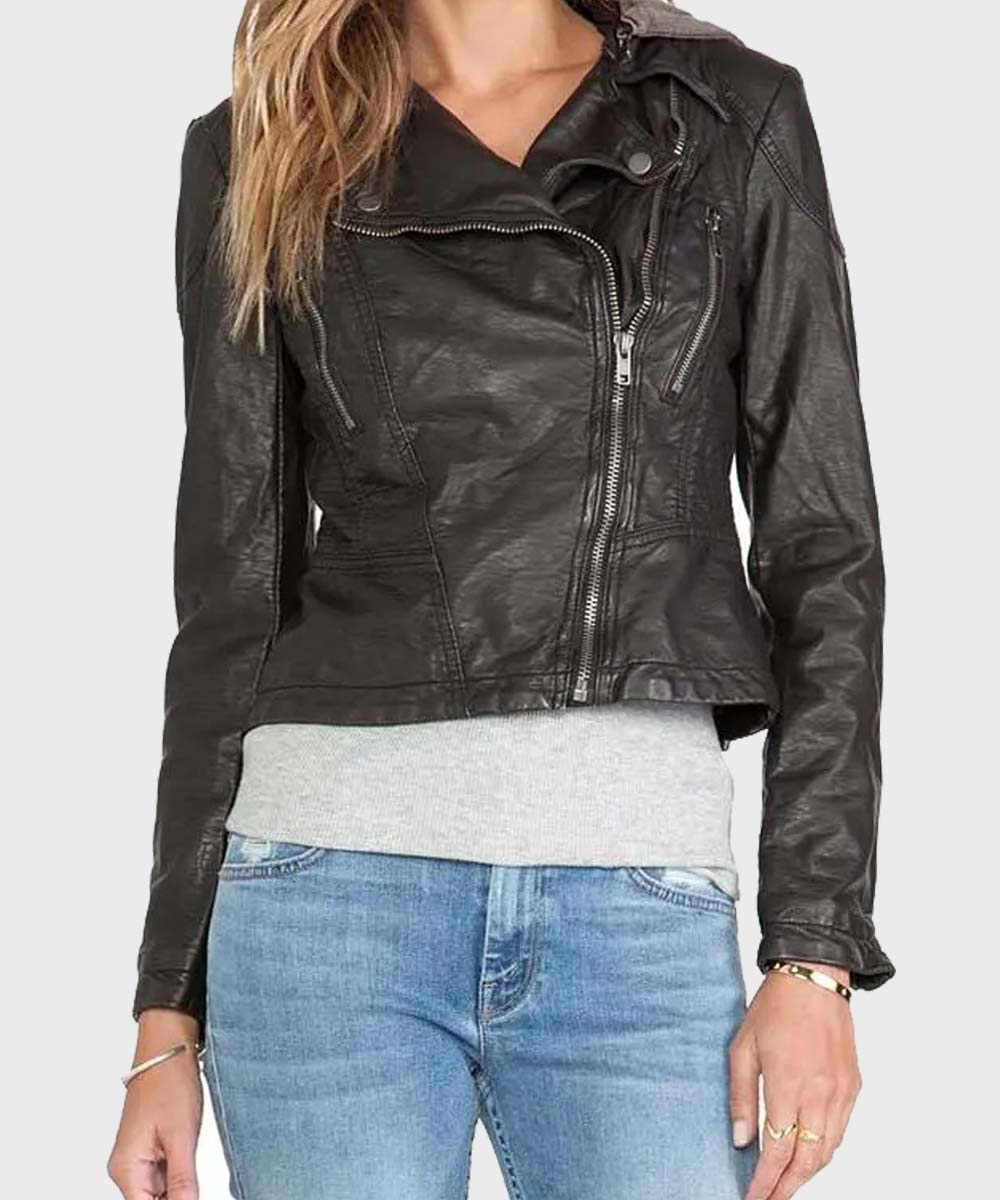 Women’s Black Hooded Leather Jacket – theiconfashion.com