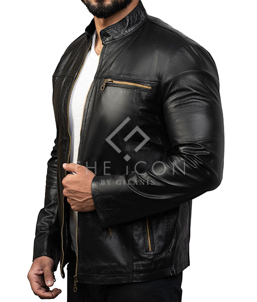 Antonio Slimfit Black Leather Jacket