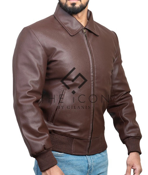 Brown Bomber Pu Leather Jacket For Men