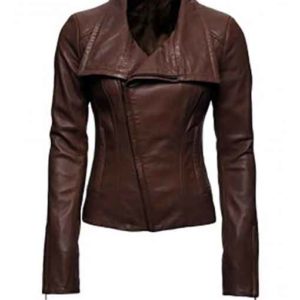 Lapel Collar Style Brown Leather Jacket
