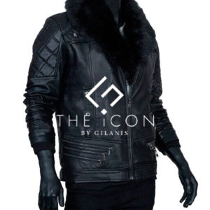 Mens Black Leather Jacket With Faux Shearling Collar
