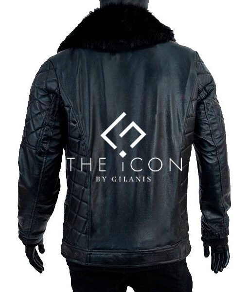 Mens Black Leather Jacket With Faux Shearling Collar