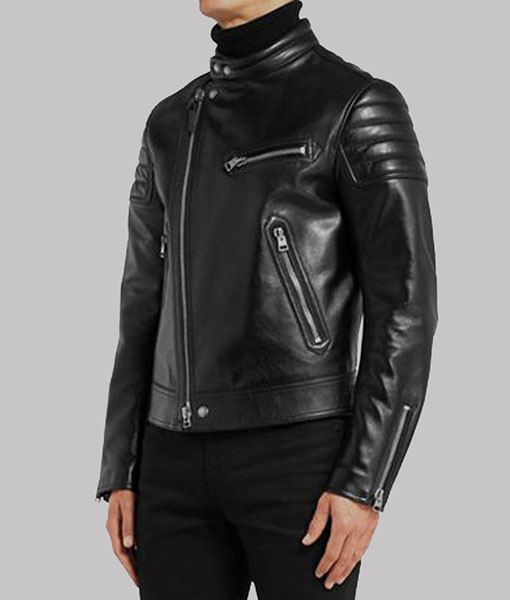 Men’s Black Padded Sleeves Leather Jacket
