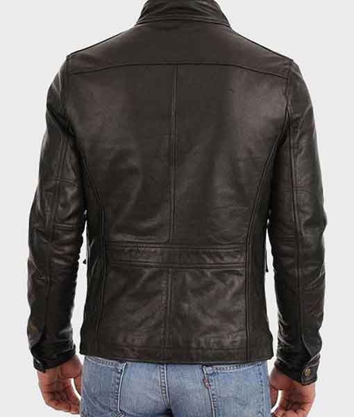 Mens Four Pocket Black Leather Jacket.