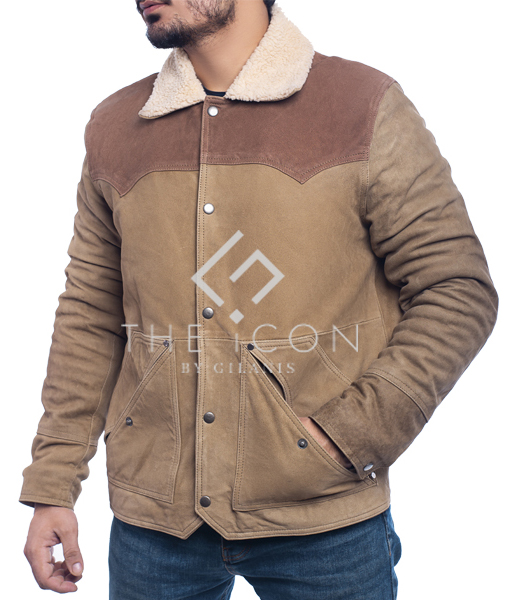 Men's Shearling Collar Brown Leather Jacket