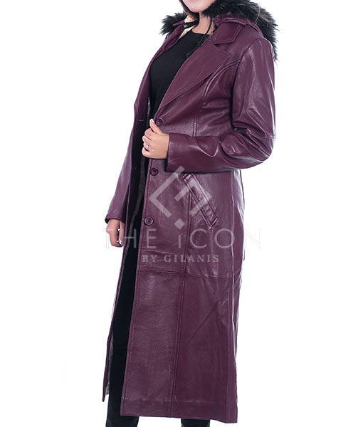 Women's Purple Shearling Trench Coat