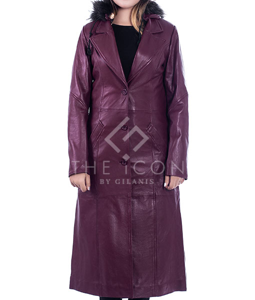 Women's Purple Shearling Trench Coat