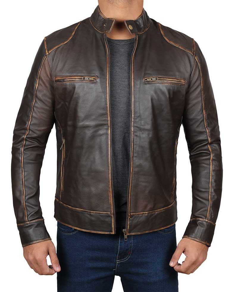 Brown Leather Cafe Racer Jacket | The Icon Fashion