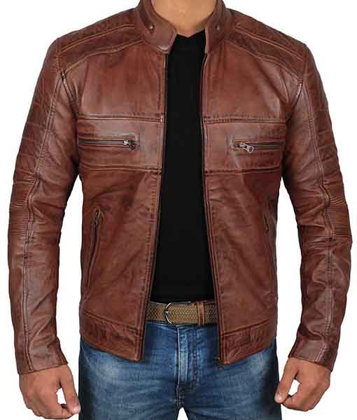 Brown Motorcycle Distressed Leather Jacket