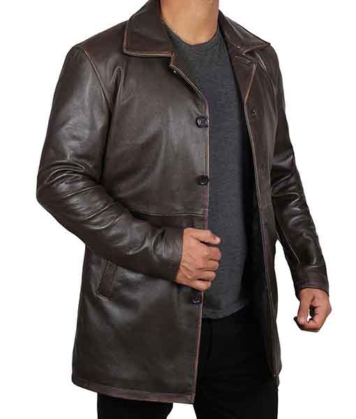 Mens Brown Leather Mens Rust Coat