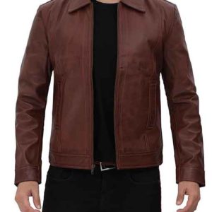 Mens Stylish Brown Pebbled Leather Jacket