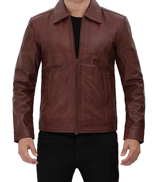 Mens Stylish Brown Pebbled Leather Jacket