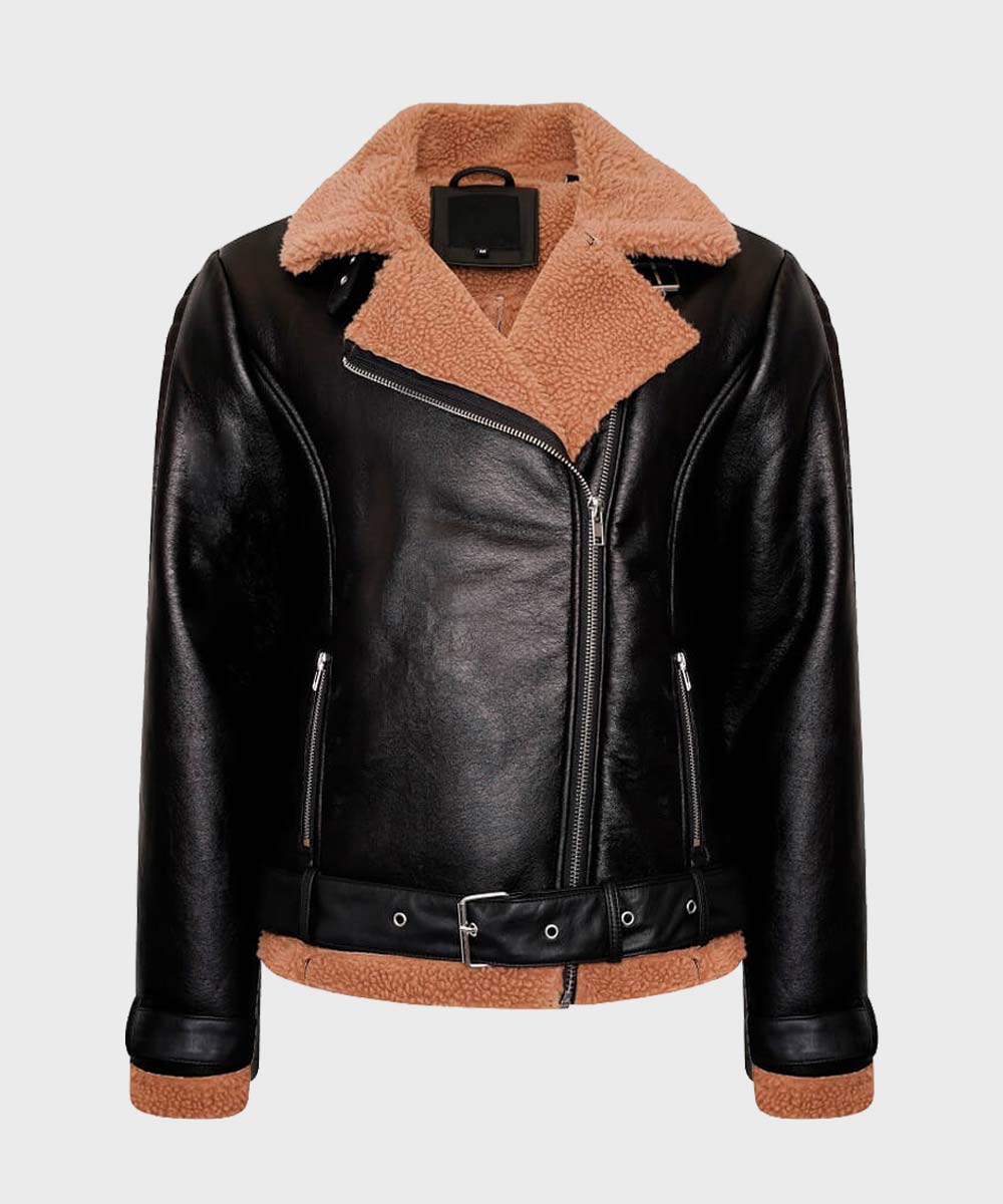 Womens Black Leather Shearling Jacket – theiconfashion.com