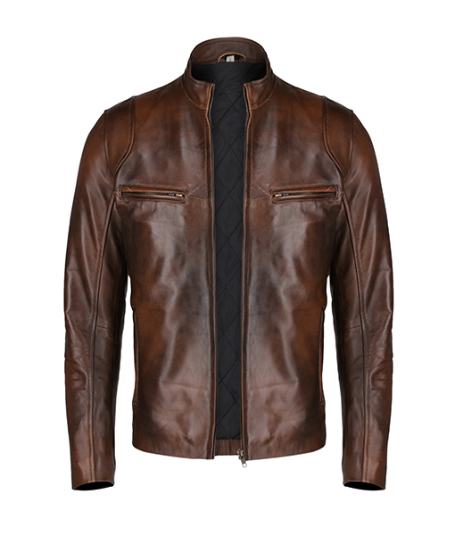Slim Fit Dark Brown Leather Jacket For Men - www.theiconfashion.com