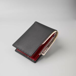 Men's Black and Red Leather Wallet