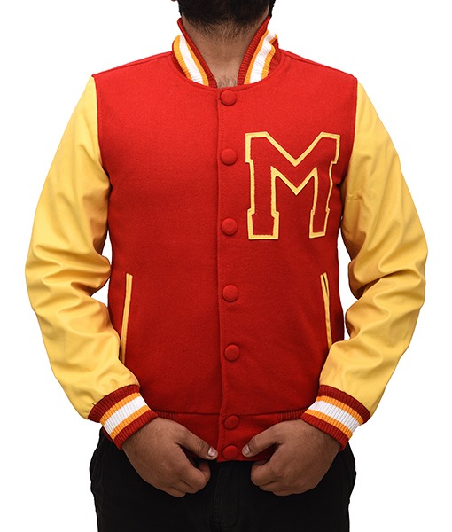 Men's Red And Yellow Varsity Jacket
