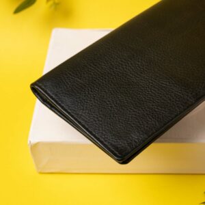 Bi Fold Long Black Leather Card Holder