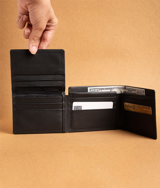 Men's Black Tri Fold Leather Wallet