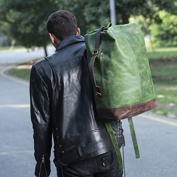 Green Leather Travel Bag Pack