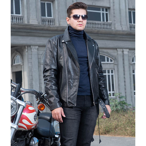 Men's Classic Black Leather Biker Jacket