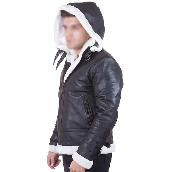 Men’s Classic Black Leather Faux Shearling Jacket