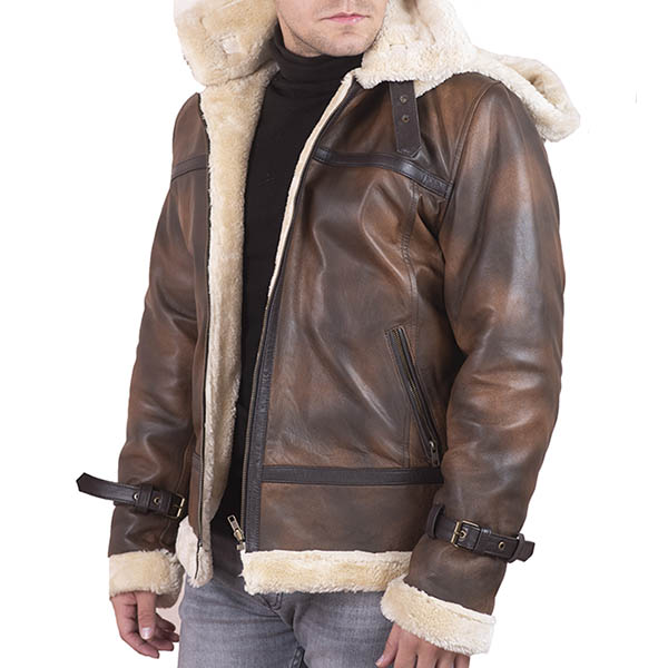 Men’s Brown Leather Faux Shearling Jacket