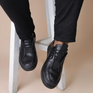 Men's Handmade Turkish Modern Leather Sneakers in Black Color