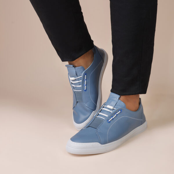 Men's Handmade Turkish Modern Leather Sneakers in Vibrant Blue Color