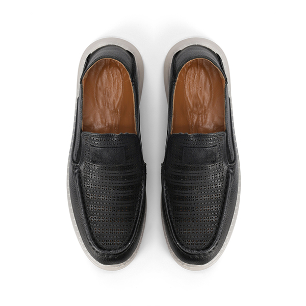 Men's Turkish Dotted Leather Loafers with Transparent Sole in Black