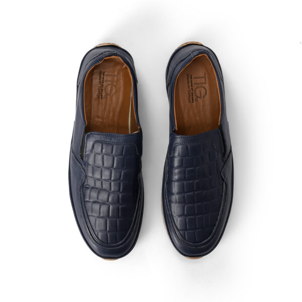 Men's Turkish-made Tiled-design Leather Loafers in Deep Blue Color