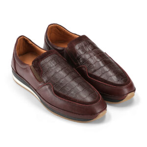 Men’s Turkish-Made Crocodile Style Leather Shoes in maroon Color