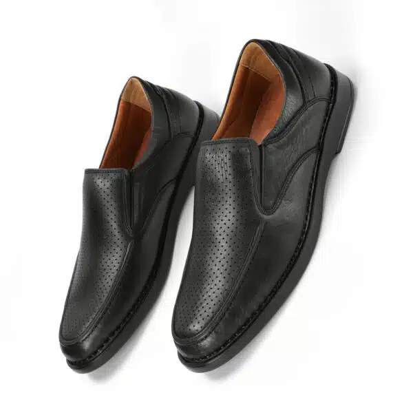 Men's Turkish Classic Dotted Design Leather Shoes In Black