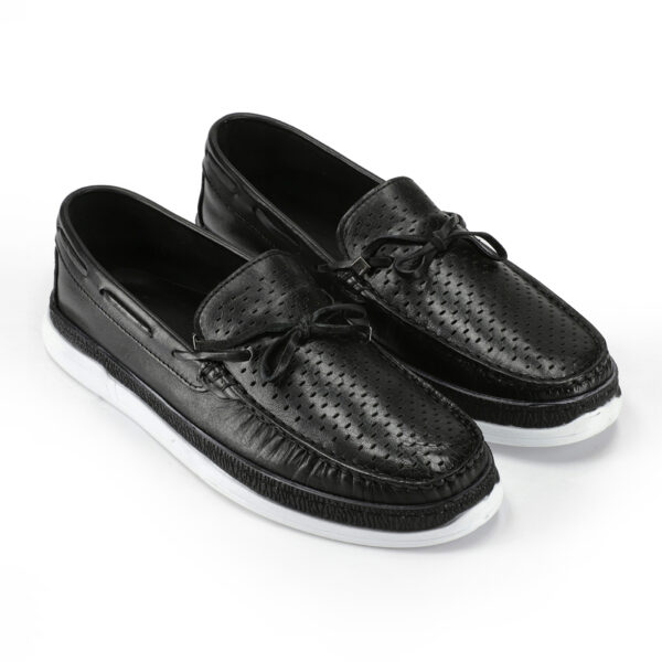 Men's Turkish-Made Polka-Dot Real Leather Shoes in Glossy Black Color
