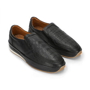Men’s Turkish-Made Crocodile Style Leather Shoes in Somber Black