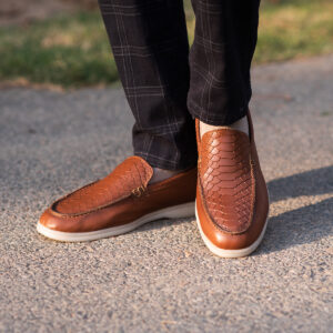 Men’s Turkish-Made Crocodile Style Leather Shoes in Brown Color