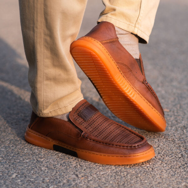 Turkish-made Dotted-design Brown Leather Designer In Brown Soles for Men