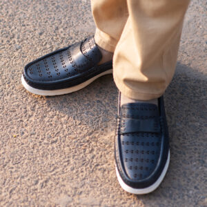 Men’s Turkiye-Origin Tri-Dotted Leather Shoes in Blue
