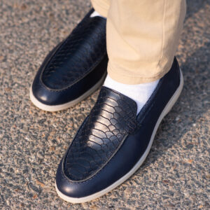 Men’s Turkish-Made Crocodile Style Leather Shoes in Blue