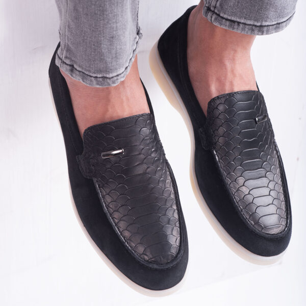 Men’s Turkish-Made Crocodile Style Leather Shoes in Black Color
