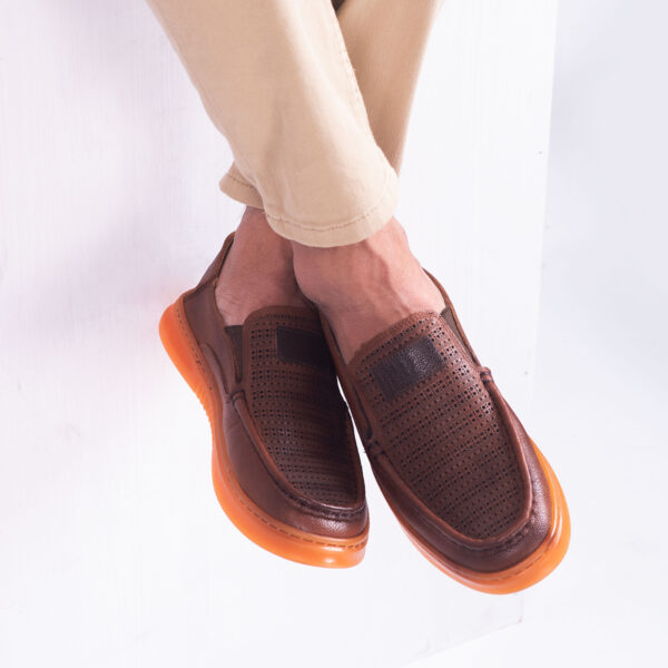 Turkish-Made Dotted-Design Brown Leather Shoe Light Brown in Color