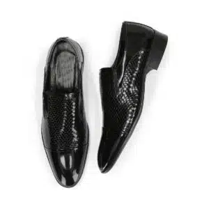 Men’s Turkiye-Designer Glazed Leather Shoes in Bold Black