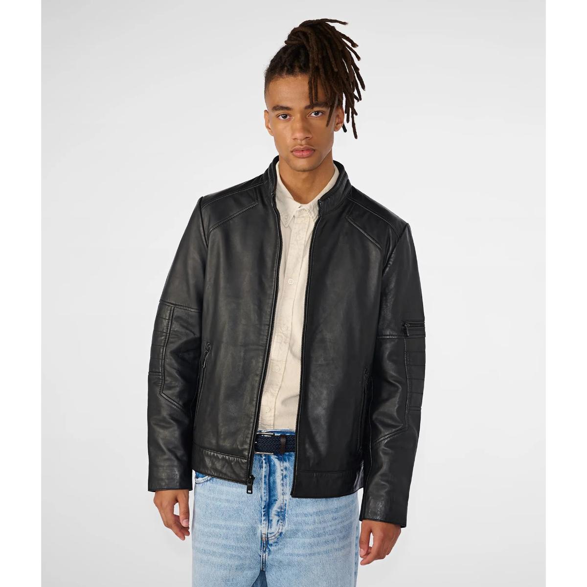 Men's Black Classic Leather Jacket | TIG
