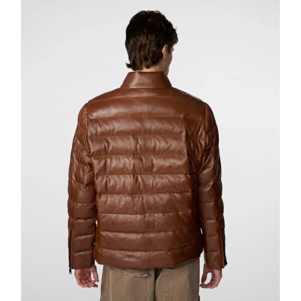 Men's Distressed Leather Puffer Jacket In Brown