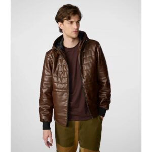 Men's Leather Hoodie In Bold Brown