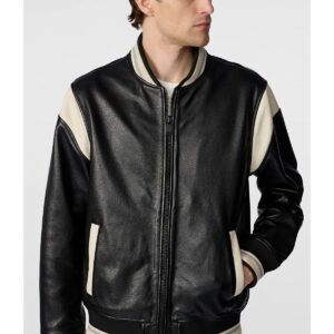 Men's Leather Varsity Jacket in Bold Black