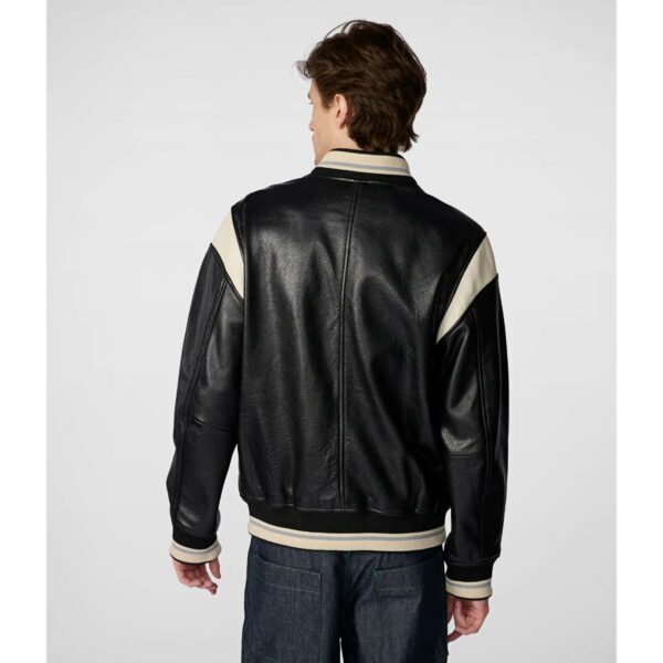 Men's Leather Varsity Jacket in Bold Black