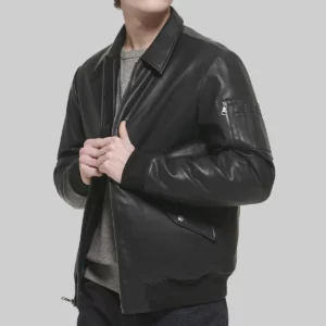 Curtis Men's Black MA-2 Bomber Leather Jacket-Side