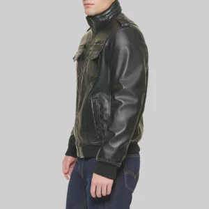 Kin Men's Black Bomber Leather Jacket-Side