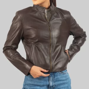 Leslie Women's Dark Brown Leather Biker Jacket - Women's Dark Brown Leather Biker Jacket-2