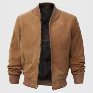 Chris Men's Brown Bomber Suede Jacket - Men's Brown Bomber Suede Jacket-3